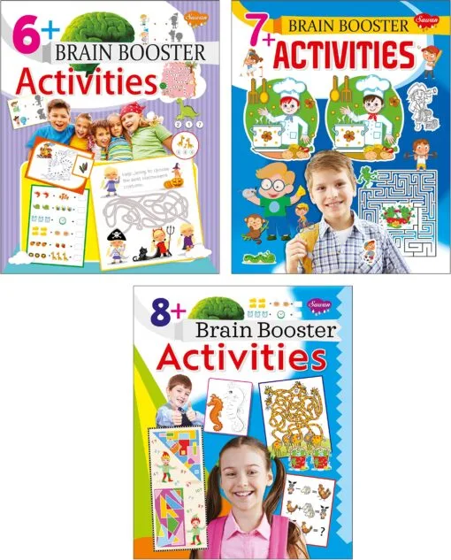 Sawan Brain Booster Activity Books — Set of 3 (Ages 6+ / 7+ / 8+)