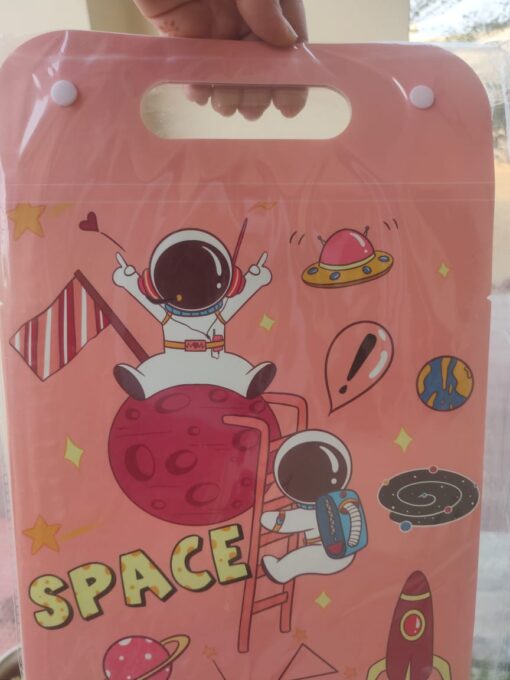 Little Learns A4 With Button Lock & Handle Peach Astronaut Theme Certificates Holder