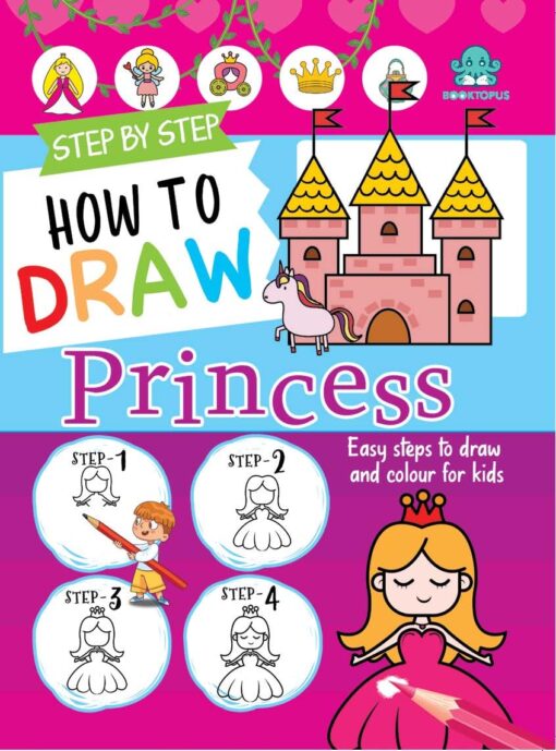 Step by Step How to Draw Princess- Easy Steps to draw and colour for kids